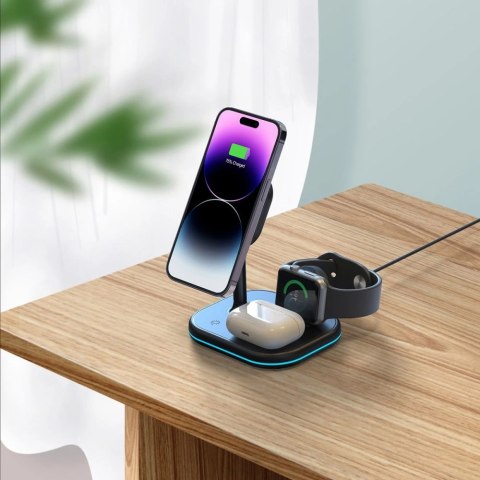 Ładowarka Tech-Protect QI15W-A27 indukcyjna 3w1 ze stojakiem z MagSafe na smartfon / Apple Watch / AirPods - czarna Ładowarka Tech-Protect QI15W-A27 indukcyjna 3w1 ze stojakiem z MagSafe na smartfon / Apple Watch / AirPods - czarna