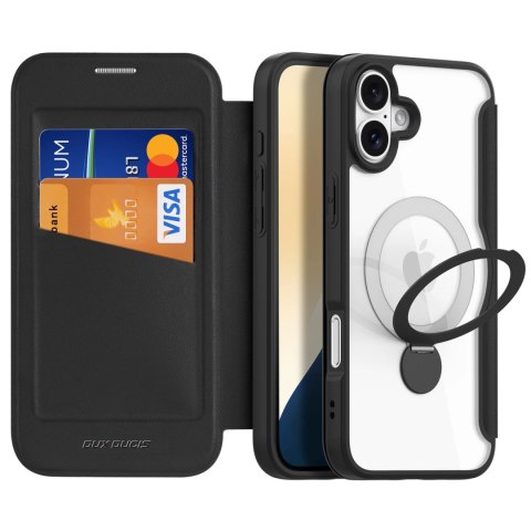 Etui Dux Ducis Skin X Pro na iPhone 16 z MagSafe, klapką i podstawką - czarne Etui Dux Ducis Skin X Pro na iPhone 16 z MagSafe, klapką i podstawką - czarne