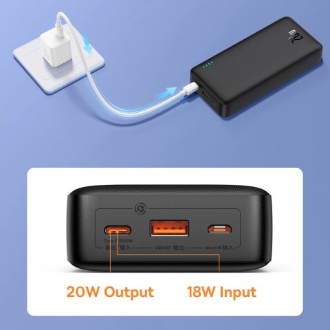 Powerbank Baseus Airpow 20W 20000mAh z kablem Baseus Simple Series USB-A - USB-C 50cm - czarny
