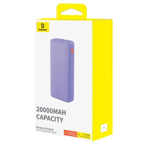 Powerbank Baseus Airpow 20W 20000mAh z kablem Baseus Simple Series USB-A - USB-C 50 cm - fioletowy