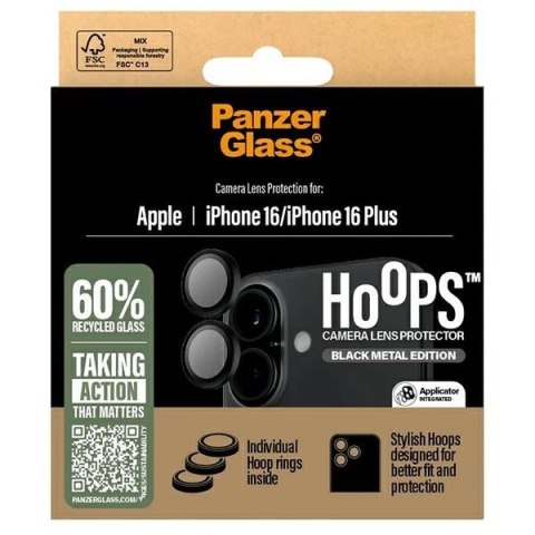 Szkło hartowane PanzerGlass Hoops Black Lens Protector na aparat do iPhone 16 / 16 Plus Szkło hartowane PanzerGlass Hoops Black Lens Protector na aparat do iPhone 16 / 16 Plus