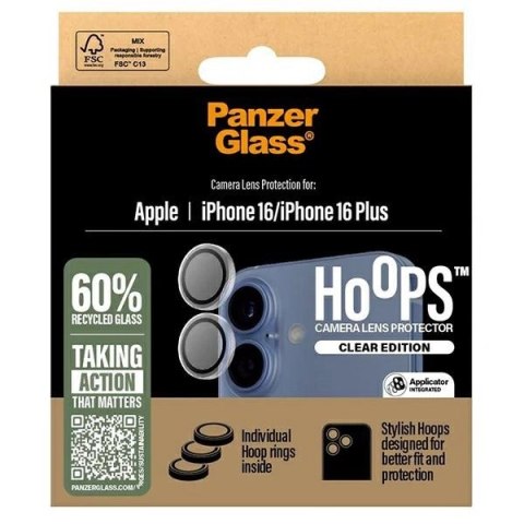 Szkło hartowane PanzerGlass Hoops Transparent Lens Protector na aparat do iPhone 16 / 16 Plus Szkło hartowane PanzerGlass Hoops Transparent Lens Protector na aparat do iPhone 16 / 16 Plus