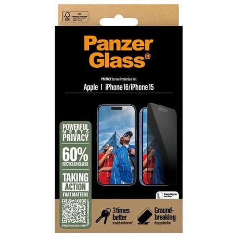 Szkło hartowane PanzerGlass Privacy Screen Protector Ultra-Wide Fit na iPhone 16 Szkło hartowane PanzerGlass Privacy Screen Protector Ultra-Wide Fit na iPhone 16
