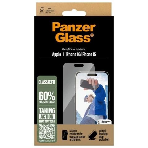 Szkło hartowane PanzerGlass Screen Protector Classic Fit na iPhone 16 Szkło hartowane PanzerGlass Screen Protector Classic Fit na iPhone 16