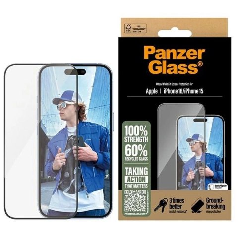 Szkło hartowane PanzerGlass Screen Protector Ultra-Wide Fit na iPhone 16 Szkło hartowane PanzerGlass Screen Protector Ultra-Wide Fit na iPhone 16
