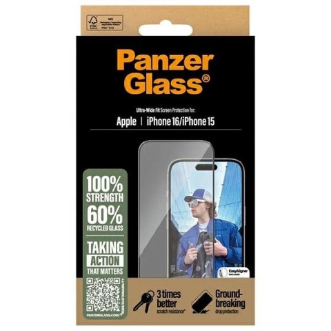 Szkło hartowane PanzerGlass Screen Protector Ultra-Wide Fit na iPhone 16 Szkło hartowane PanzerGlass Screen Protector Ultra-Wide Fit na iPhone 16