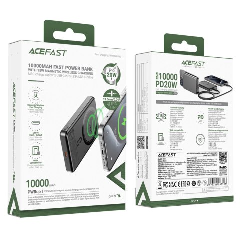 Powerbank Acefast M12-10000 PD20W ultra-cienki, zgodny z MagSafe - czarny Powerbank Acefast M12-10000 PD20W ultra-cienki, zgodny z MagSafe - czarny