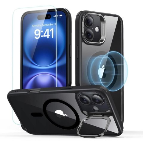 Zestaw etui ESR Classic Hybrid Kickstand Halolock MagSafe + Szkło hartowane na iPhone 16 - czarne