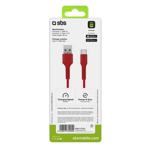 Kabel SBS TECABLEMICROC15R USB-A - USB-C 1,5 m - czerwony Kabel SBS TECABLEMICROC15R USB-A - USB-C 1,5 m - czerwony