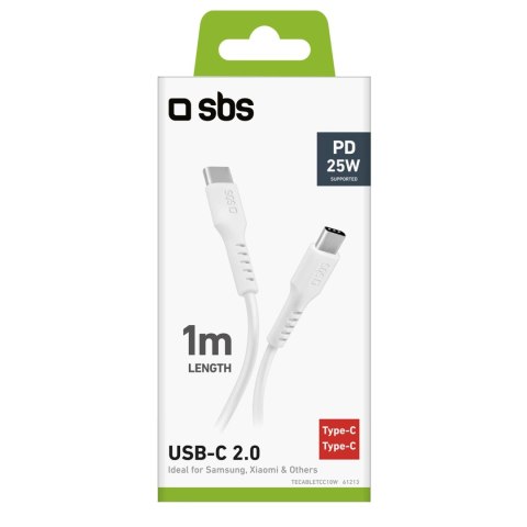 Kabel SBS TECABLETCC10W USB-C - USB-C Power Delivery 25W 1 m - biały