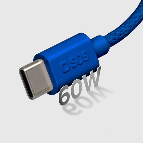 Kabel SBS TECABLETISSUETCCB USB-C - USB-C 1,5m 60W w oplocie - niebieski
