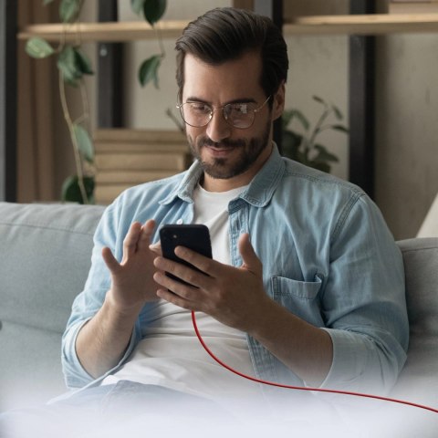 Kabel SBS TECABLETISSUETCCR USB-C - USB-C 1,5m 60 W w oplocie - czerwony