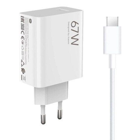 Ładowarka sieciowa Xiaomi BHR9465EU 67W 6.2A USB-A z kablem USB-C - biała