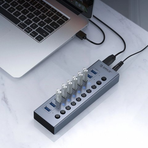 Hub Orico BT2U3-10AB 10x USB-A 3.0 z włącznikami - szary
