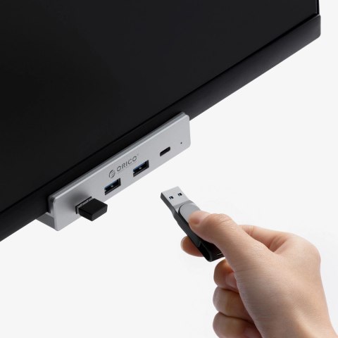 Hub Orico MH4PC montowany na zacisk USB-C / 3x USB-A 3.0 + 1x USB-C 3.0 - srebrny Hub Orico MH4PC montowany na zacisk USB-C / 3x USB-A 3.0 + 1x USB-C 3.0 - srebrny
