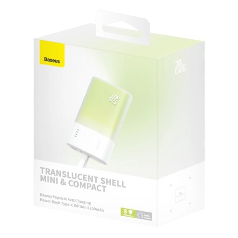 Powerbank Baseus Popsicle 5200mAh 20W z wbudowanym kablem Lightning (+ biały kabel Baseus Simple USB-C - USB-C 60W/20V/3A/30cm) Powerbank Baseus Popsicle 5200mAh 20W z wbudowanym kablem Lightning (+ biały kabel Baseus Simple USB-C - USB-C 60W/20V/3A/30cm)