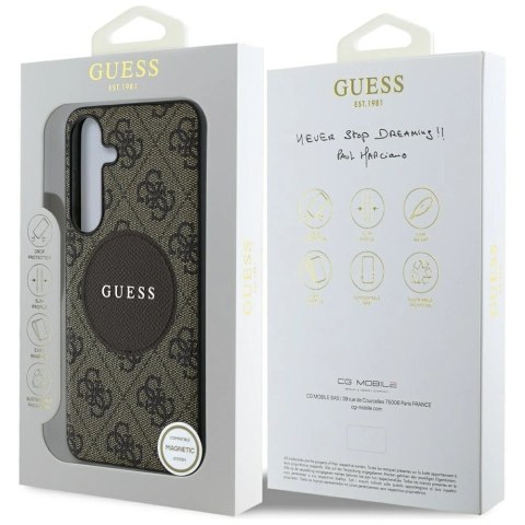 Etui Guess 4G Round Patch Classic Logo MagSafe do Samsung Galaxy S25 Plus brązowy