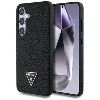 Etui Guess Grained Hot Stamp Peony Pattern Triangle Logo MagSafe do Samsung Galaxy S25 czarny