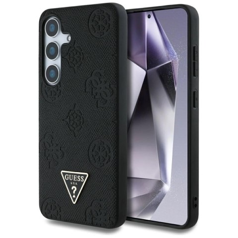 Etui Guess Grained Hot Stamp Peony Pattern Triangle Logo MagSafe do Samsung Galaxy S25 czarny