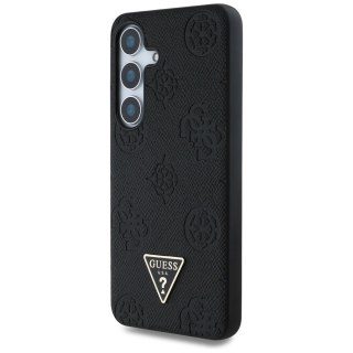 Etui Guess Grained Hot Stamp Peony Pattern Triangle Logo MagSafe do Samsung Galaxy S25 czarny
