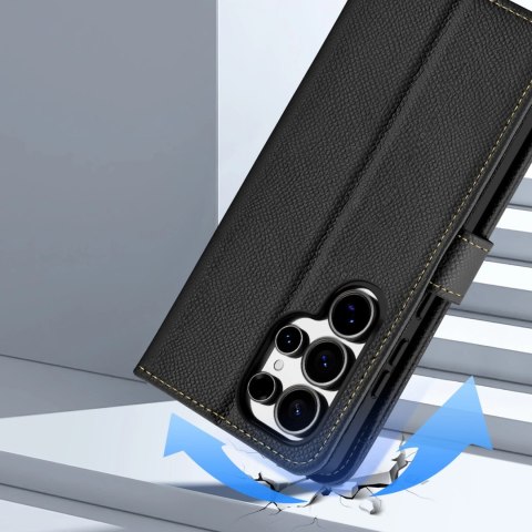 Etui skórzane Dux Ducis Lawa na Samsung Galaxy S25 Ultra z odłączanym portfelem magnetycznym - czarne Etui skórzane Dux Ducis Lawa na Samsung Galaxy S25 Ultra z odłączanym portfelem magnetycznym - czarne