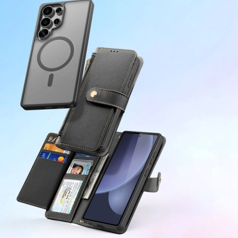Etui skórzane Dux Ducis Lawa na Samsung Galaxy S25 Ultra z odłączanym portfelem magnetycznym - czarne Etui skórzane Dux Ducis Lawa na Samsung Galaxy S25 Ultra z odłączanym portfelem magnetycznym - czarne