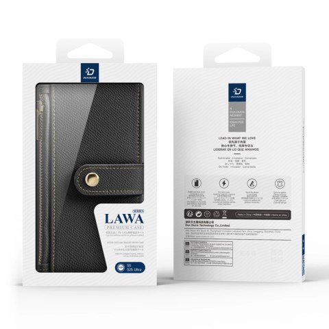 Etui skórzane Dux Ducis Lawa na Samsung Galaxy S25 Ultra z odłączanym portfelem magnetycznym - czarne Etui skórzane Dux Ducis Lawa na Samsung Galaxy S25 Ultra z odłączanym portfelem magnetycznym - czarne