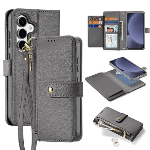 Etui skórzane Dux Ducis Lawa na Samsung Galaxy S25 z odłączanym portfelem magnetycznym - szare Etui skórzane Dux Ducis Lawa na Samsung Galaxy S25 z odłączanym portfelem magnetycznym - szare