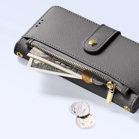 Etui skórzane Dux Ducis Lawa na Samsung Galaxy S25 z odłączanym portfelem magnetycznym - szare Etui skórzane Dux Ducis Lawa na Samsung Galaxy S25 z odłączanym portfelem magnetycznym - szare