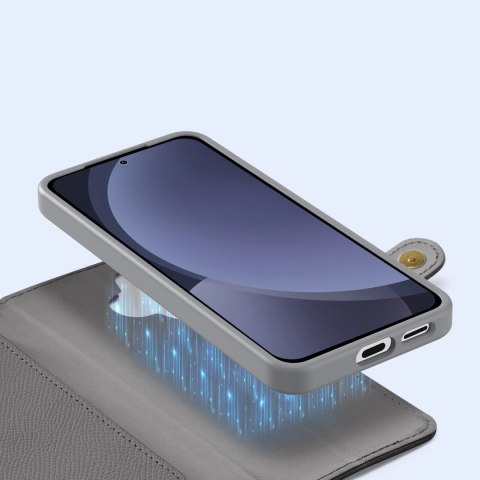 Etui skórzane Dux Ducis Lawa na Samsung Galaxy S25 z odłączanym portfelem magnetycznym - szare Etui skórzane Dux Ducis Lawa na Samsung Galaxy S25 z odłączanym portfelem magnetycznym - szare