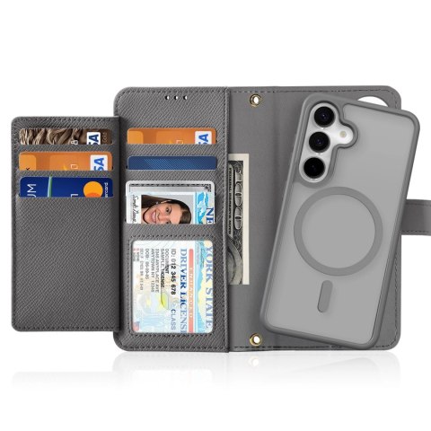Etui skórzane Dux Ducis Lawa na Samsung Galaxy S25 z odłączanym portfelem magnetycznym - szare Etui skórzane Dux Ducis Lawa na Samsung Galaxy S25 z odłączanym portfelem magnetycznym - szare