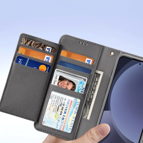 Etui skórzane Dux Ducis Lawa na Samsung Galaxy S25+ z odłączanym portfelem magnetycznym - szare Etui skórzane Dux Ducis Lawa na Samsung Galaxy S25+ z odłączanym portfelem magnetycznym - szare