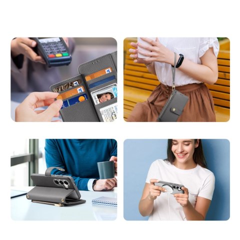 Etui skórzane Dux Ducis Lawa na Samsung Galaxy S25+ z odłączanym portfelem magnetycznym - szare Etui skórzane Dux Ducis Lawa na Samsung Galaxy S25+ z odłączanym portfelem magnetycznym - szare