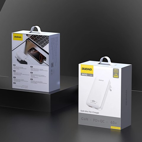 Ładowarka sieciowa podróżna GaN Dudao A65Q 65W USB-A / USB-C PD ultracienka EU / US - biała