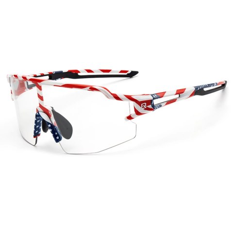 Okulary rowerowe Rockbros fotochromowe z ochroną UV i wkładką korekcyjną 14120008002 - wzór USA - białe Okulary rowerowe Rockbros fotochromowe z ochroną UV i wkładką korekcyjną 14120008002 - wzór USA - białe