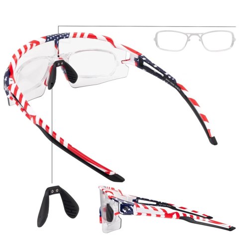Okulary rowerowe Rockbros fotochromowe z ochroną UV i wkładką korekcyjną 14120008002 - wzór USA - białe Okulary rowerowe Rockbros fotochromowe z ochroną UV i wkładką korekcyjną 14120008002 - wzór USA - białe