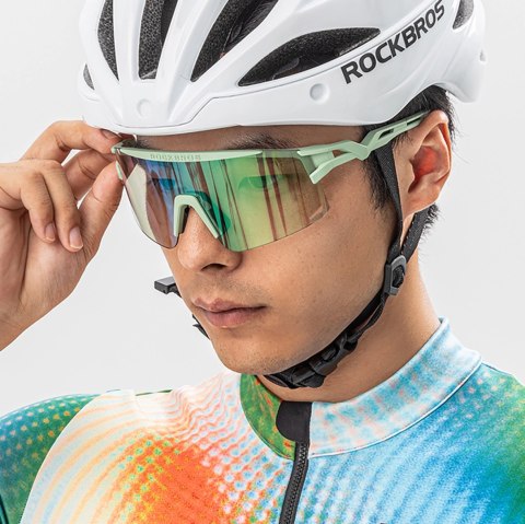Okulary rowerowe Rockbros fotochromowe, z ochroną UV i wkładką korekcyjną - zielone