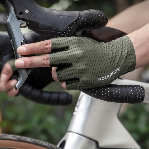 Rękawiczki rowerowe Rockbros oddychające, krótkie palce, rozmiar: L - zielone