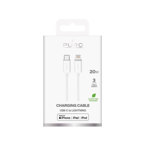 Kabel Puro TPE 20W USB-C - Lightning 3m - biały