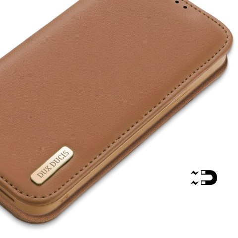 Etui Dux Ducis Hivo na iPhone 16e z klapką i ochroną RFID - brązowe