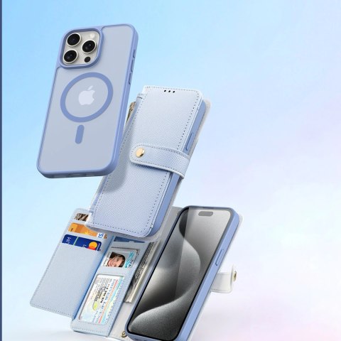 Etui skórzane Dux Ducis Lawa na iPhone 15 Pro - niebieskie
