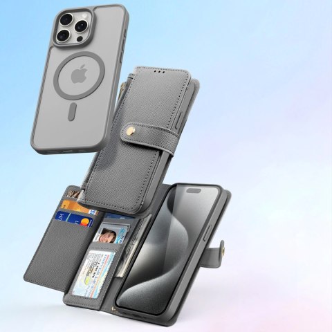 Etui skórzane Dux Ducis Lawa na iPhone 15 Pro - szare