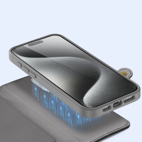 Etui skórzane Dux Ducis Lawa na iPhone 15 Pro - szare