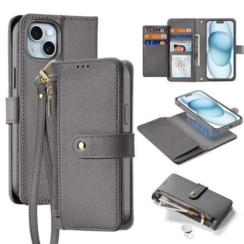 Etui skórzane Dux Ducis Lawa na iPhone 15 - szare Etui skórzane Dux Ducis Lawa na iPhone 15 - szare