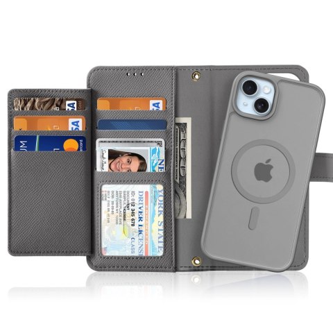 Etui skórzane Dux Ducis Lawa na iPhone 15 - szare Etui skórzane Dux Ducis Lawa na iPhone 15 - szare