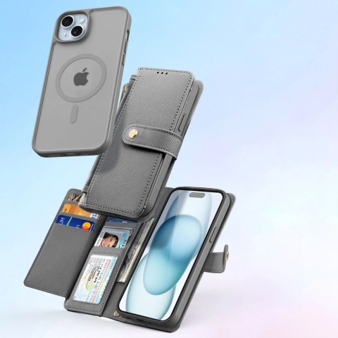 Etui skórzane Dux Ducis Lawa na iPhone 15 - szare Etui skórzane Dux Ducis Lawa na iPhone 15 - szare