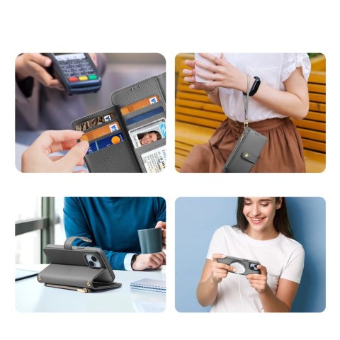 Etui skórzane Dux Ducis Lawa na iPhone 15 - szare Etui skórzane Dux Ducis Lawa na iPhone 15 - szare