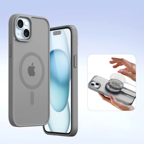 Etui skórzane Dux Ducis Lawa na iPhone 15 - szare Etui skórzane Dux Ducis Lawa na iPhone 15 - szare