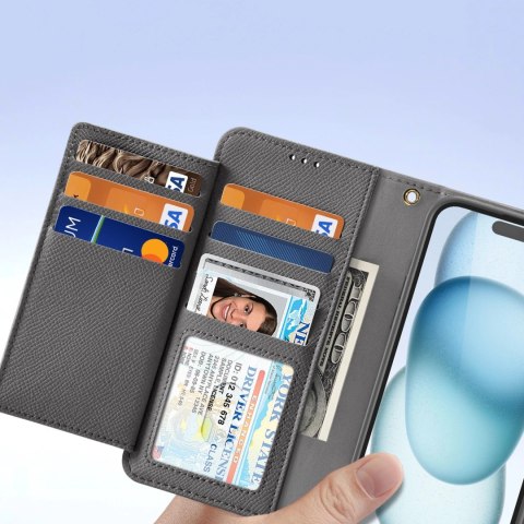 Etui skórzane Dux Ducis Lawa na iPhone 15 - szare Etui skórzane Dux Ducis Lawa na iPhone 15 - szare