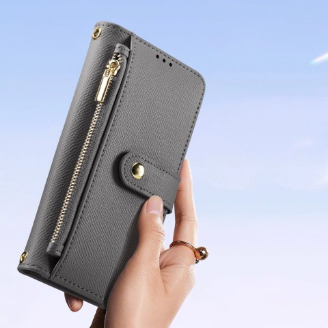 Etui skórzane Dux Ducis Lawa na iPhone 15 - szare Etui skórzane Dux Ducis Lawa na iPhone 15 - szare